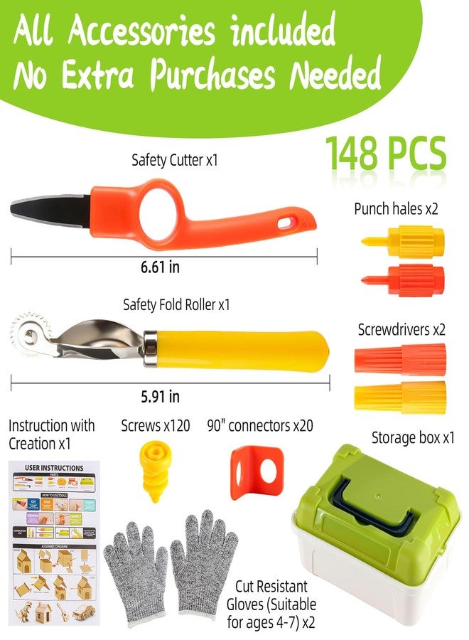 Zitranse Cardboard Cutting Tools for Kids with Storage box,Safe DIY Cutter,148 PCS Construction Kit for Family & Team Activities,Creative Educational Toys Gift for Boys and Girls,5 6 7 9,Building Set,Ageds 4+ - Image 3